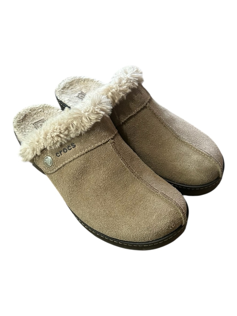 Crocs Cobbler Clogs Suede Upper and Faux Fur Lining Natural Light Beige Size 8
